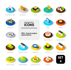 Color icons set in flat isometric illustration style, vector collection