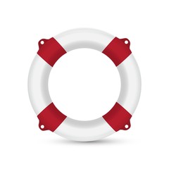 White lifebuoy with red stripes and rope. Isolated Vector illustration