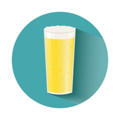 Poster or  banner with beer bottle, mugs, glasses. Vector icon w