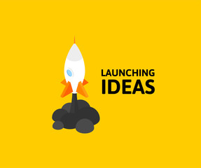 Flat isometric space symbol rocket ship icon, startup concept