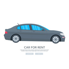 Poster with car isolated on white background. Public rent service concept. Flat vector illustration