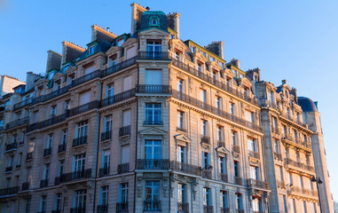 The traditional facade of Parisian building, France.