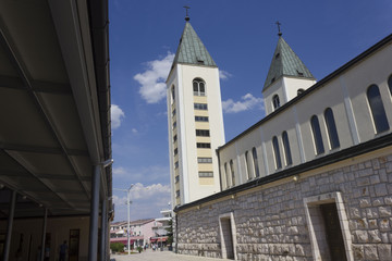 Architectural feature of St.James cathedral bell towers in Medjugorje