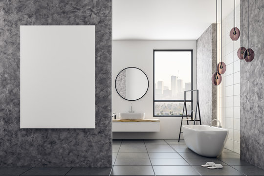 Contemporary bathroom with blank billboard