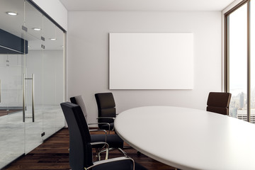 Modern conference room with poster