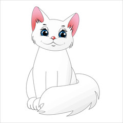 White cartoon cat, vector illustration
