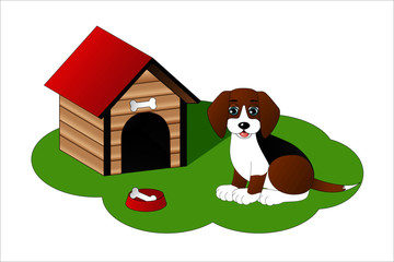 Obraz na płótnie Canvas Cartoon dog next to dog house