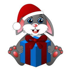 Cute cartoon rabbit with a gift box