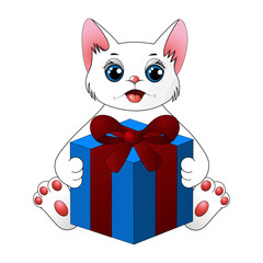 Cute cartoon cat with a gift box