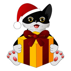 Cute cartoon cat with a gift box