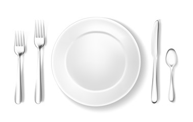 Realistic table setting, arrangement fork spoon