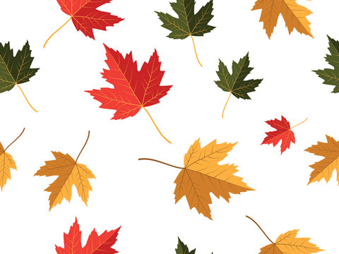 red yellow green maple leaf vector seamless pattern for wallpaper, background, cover, greeting card, fabric textile