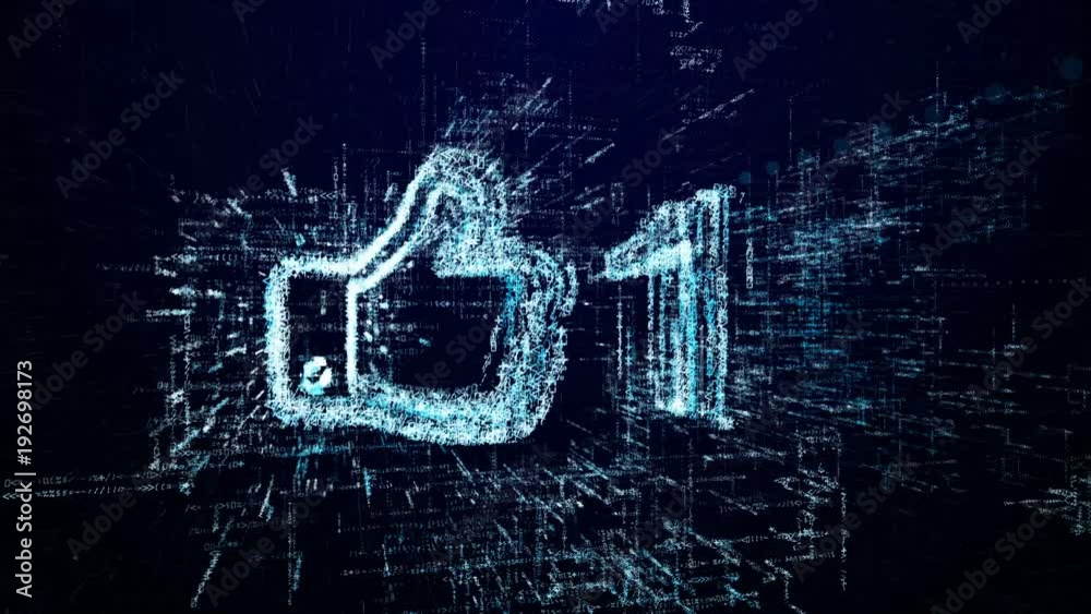 Sticker like icon consisting of interactive digit and symbol. like icon in digital cyber space
