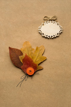 Happy Thanksgiving day / Creative thanksgiving day concept photo of leaves on brown background.