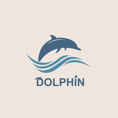 abstract emblem of jumping dolphin and sea wave