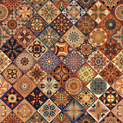 Seamless pattern with decorative mandalas. Vintage mandala elements. Colorful patchwork.