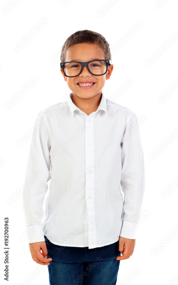 Sticker funny child with big glasses laughing