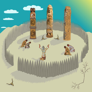 ancient Slavs during a drought pray to pagan gods and ask a rain