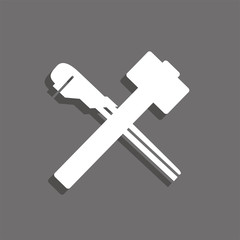 Hammer and gas wrench. Vector icon.