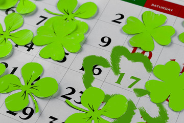 St patricks day on march calendar pin. Copy space