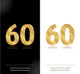 60 years anniversary black and white decorated cards with golden elements. - obrazy, fototapety, plakaty