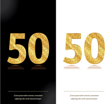 50 years anniversary black and white decorated cards with golden elements.