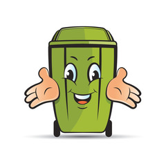 green color happy dustbin vector cartoon