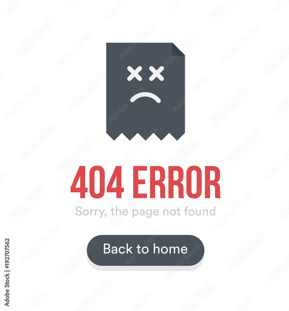 Aufkleber 404 Error with text, webpage icon and button, black vector template on white background.