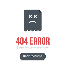 404 Error with text, webpage icon and button, black vector template on white background.