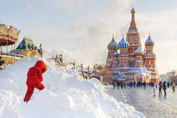 Winter view St. Basil's Cathedral in Moscow