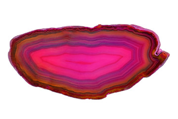 Amazing cross section of Pink Agate Crystal cut isolated on white background. Natural translucent...