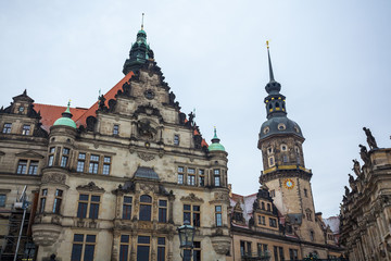 Fototapeta premium Monument to King John of Saxony, Catholic Church and Dresden Castle, Dresden, Germany