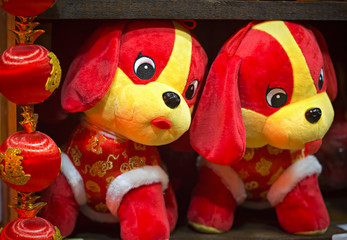 Plush red dogs to celebrate Chinese New Year