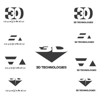 

an illustration consisting of several images of the text "3D technologies" in the form of a symbol or logo