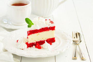 Cheesecake red velvet. Selective focus.