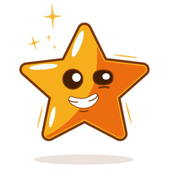 Funny cartoon star vector character. Illustration isolated on white background. Kawaii face emotions.