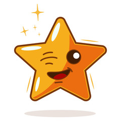 Obraz premium Cute cartoon star vector character. Illustration isolated on white background. Kawaii face emotions.