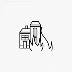 house on fire line icon