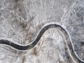 Aerial view of curvy road