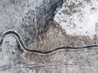 Aerial view of curvy road