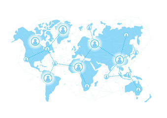 Network connecttion over world map background, communication concept, vector