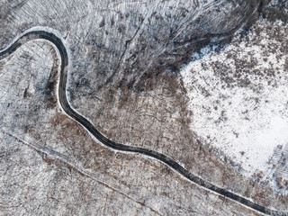 Aerial view of curvy road