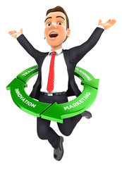 3d businessman jumping inside success cycle