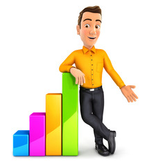 3d man leaning against bar chart