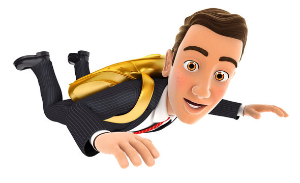 3d Businessman Golden Parachute Concept