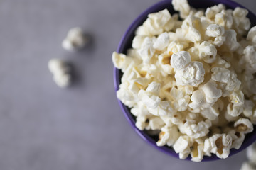 Popcorn on gray background.