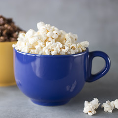 Popcorn on gray background.