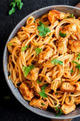 Chicken spaghetti pasta with tomato sauce