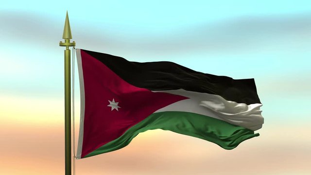 National Flag of  Jordan waving in the wind against the sunset sky background slow motion Seamless Loop Animation