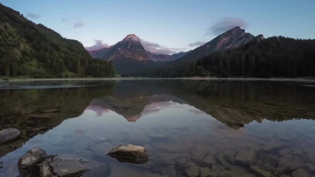Fantastic views of the famous lake Obersee under sunlight. Time lapse clip.